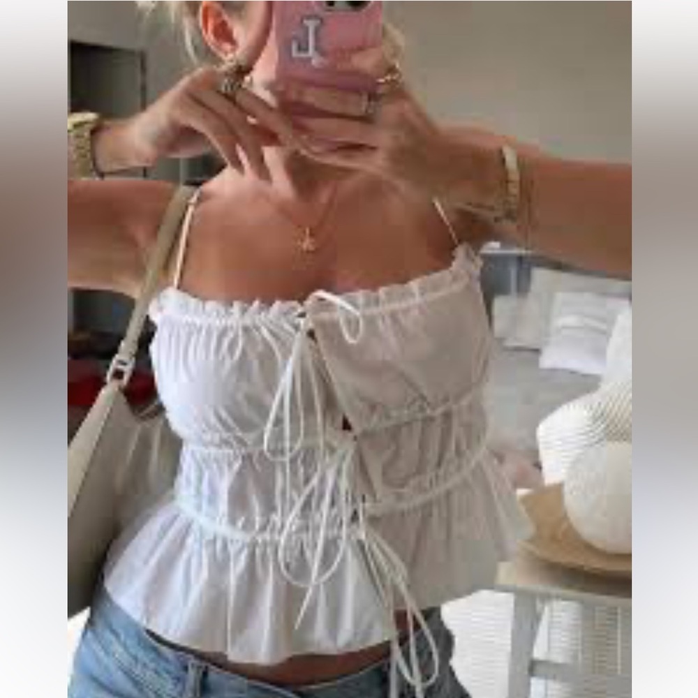 Zara tied poplin top white Medium - Picture 11 of 16